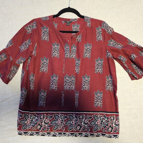 Ann Taylor Factory Petite Medium Boho Floral Blouse | Rust Red Printed Top - Picture 1 of 2
